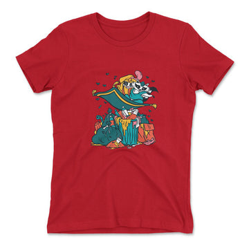 Raccoon Flying Aladdin Womens T-Shirt in Red color